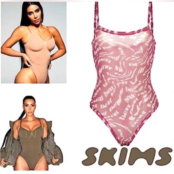 SKIMS Other - SKIMS by Kim Kardashian - Mesh Contouring Bodysuit in Raspberry Swirl NWT
